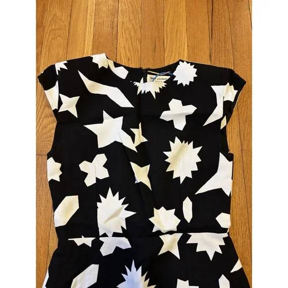 Saint Laurent Paris 2014 Black White Geometric Dress Silk Cocktail Formal FR40 S